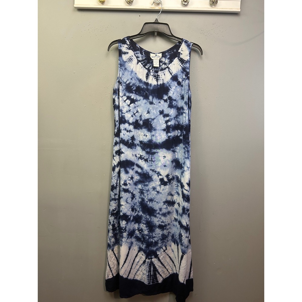 Desert Jems Dress Womens Small Blue Tie Dye Sleeveless‎ Maxi Boho Side Button